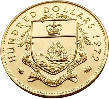 Багамские острова 100 долларов 1972 год.ПРУФ.31.95 гр.917 проба