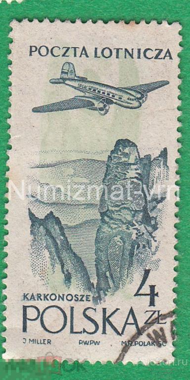 Марка Польша 1970 г. Самолет над городом. Авиапочта. Гражданская авиация  Авиация. Редкость