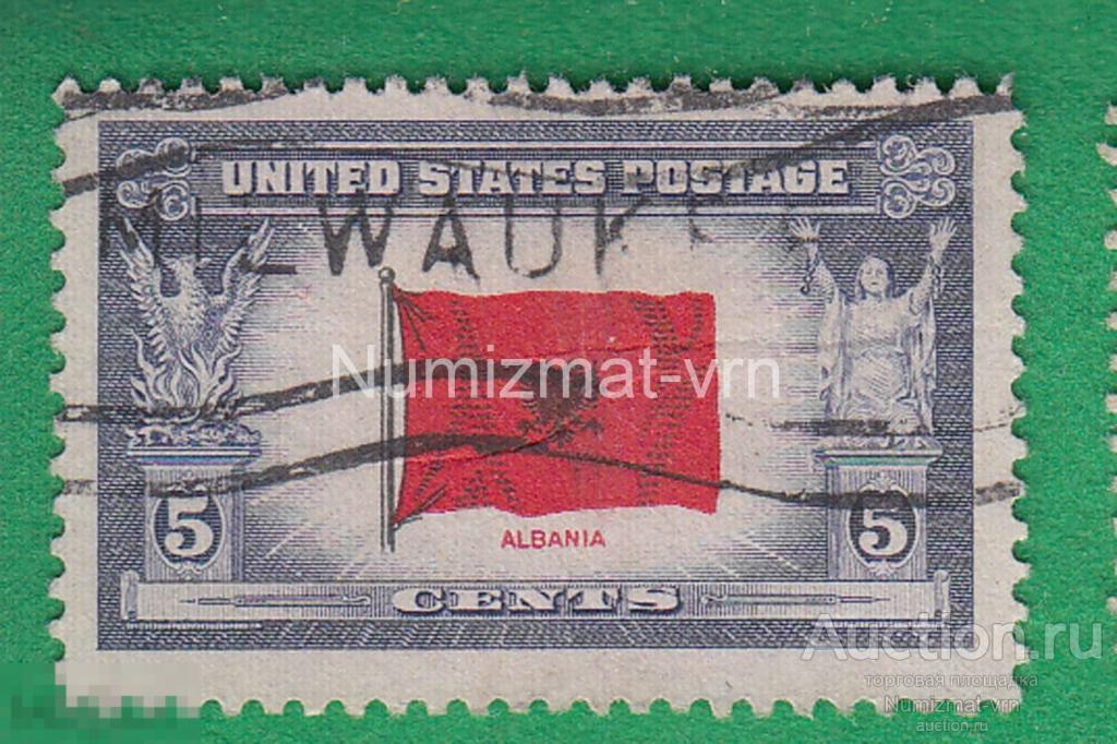 Марка США 1959 г. Албания. Флаг Албании. Серия марок США посвященная другим странам!