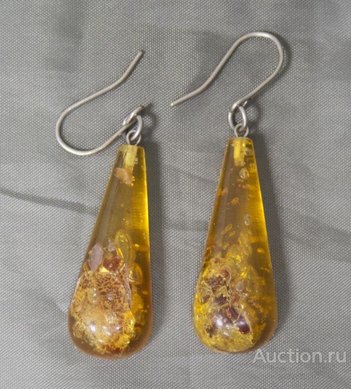 Серьги под янтарь, высота 4,8 см (14)