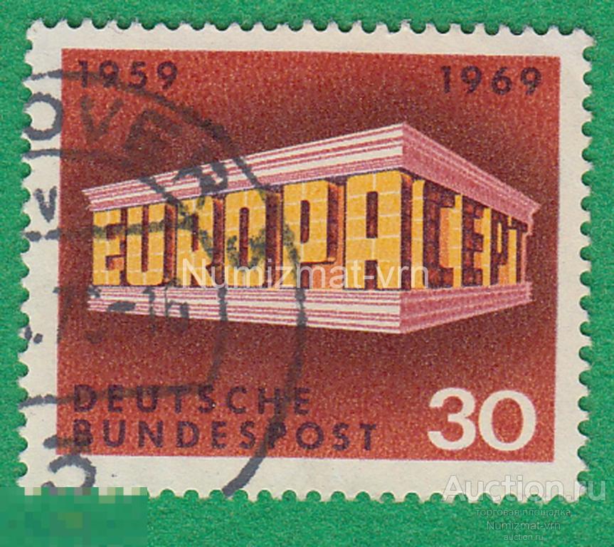 Марка Германия 1969 г. EUROPA СEPT. Объединенная Европа. 10 лет. 1959-1969 г.