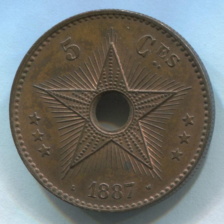 БЕЛЬГИЙСКОЕ КОНГО 5 САНТИМОВ 1887 AUNC