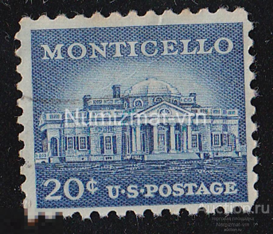 Марка США. 1947 г. Монтичелло — усадьба Томаса Джефферсона на юге штата Виргиния 3