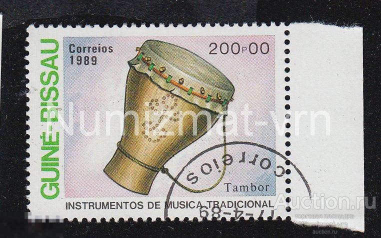 Марка Гвинея-Бисау. 1989 г. Музыкальные инструменты. Национальное творчество народов Африки.