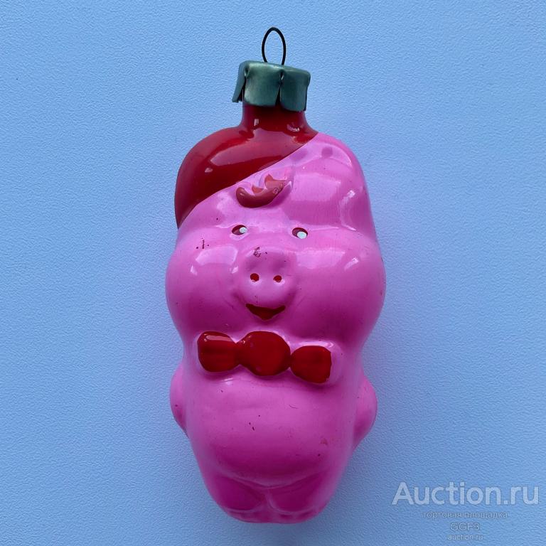 🎅 Советская Ёлочная игрушка СССР. Поросенок с красной бабочкой