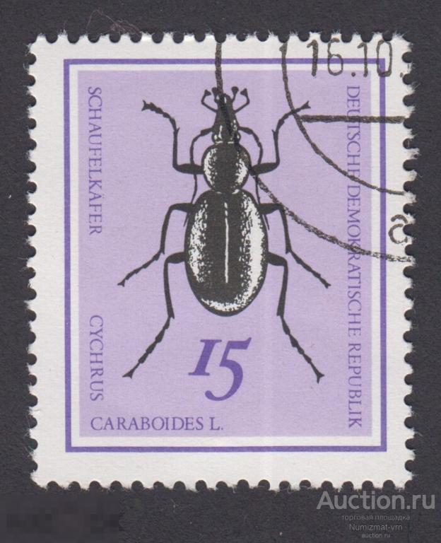 Марка ГДР 1965 год. Скакун полевой Вид жуков из подсемейства скакунов. Жуки