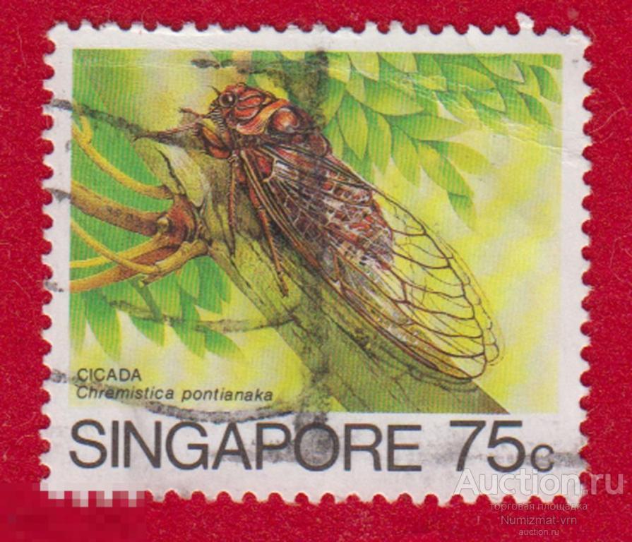 Марка Сингапур 1989 год. Цикада Cicada Chremistica pontianaka Семейство насекомых цикадовых Жуки