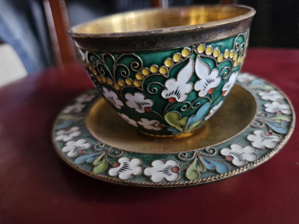 Чайная, кофейная пара. Серебро 925 проба со звездой, эмаль, позолота. Состояние!