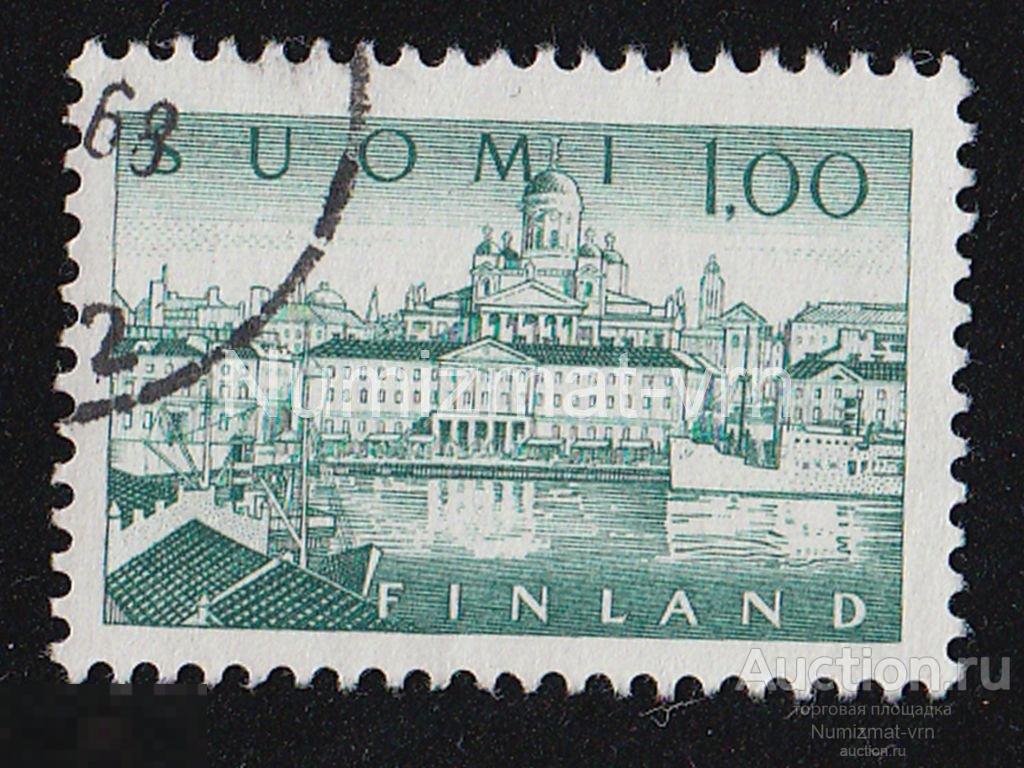 Марка Финляндия. 1968 г. Виды города. Хельсинки. Город. Порт.