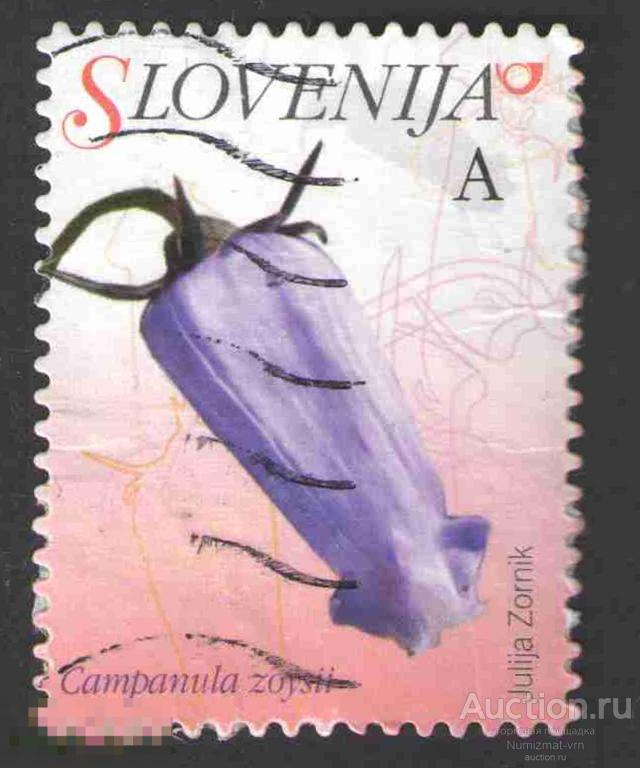 Марка Словения 2007 год. Колокольчик Зойса Цветы. Цветок Колокольчик.