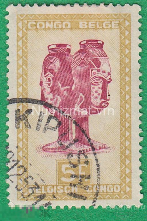 Марка Конго. 1953 г. Бельгийское Конго. Маска. Божества. Национальные традиции. Боги. Духи Конго.