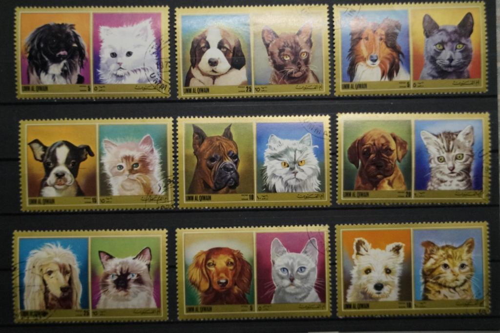 Умм-Эль-Кайвайн 1971г. Кошки и Собаки Блок + 12 марок