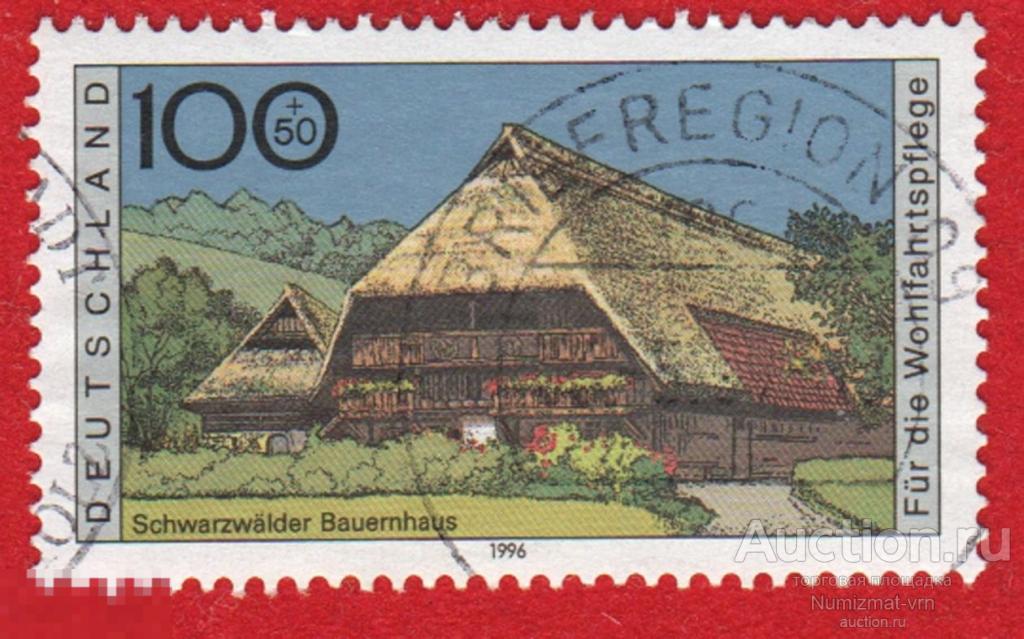 Марка Германия 1996 год. Шварцвальд фермерский дом. Национальный дом. Архитектура Германии
