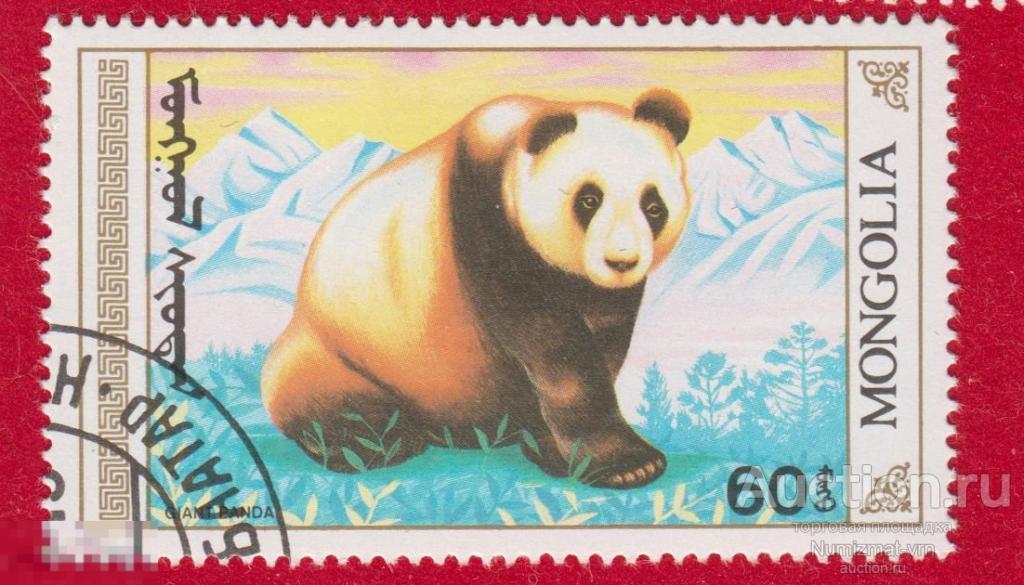 Марка Монголия 1990 год. Большая панда Вид всеядных млекопитающих из семейства медвежьих. Панды