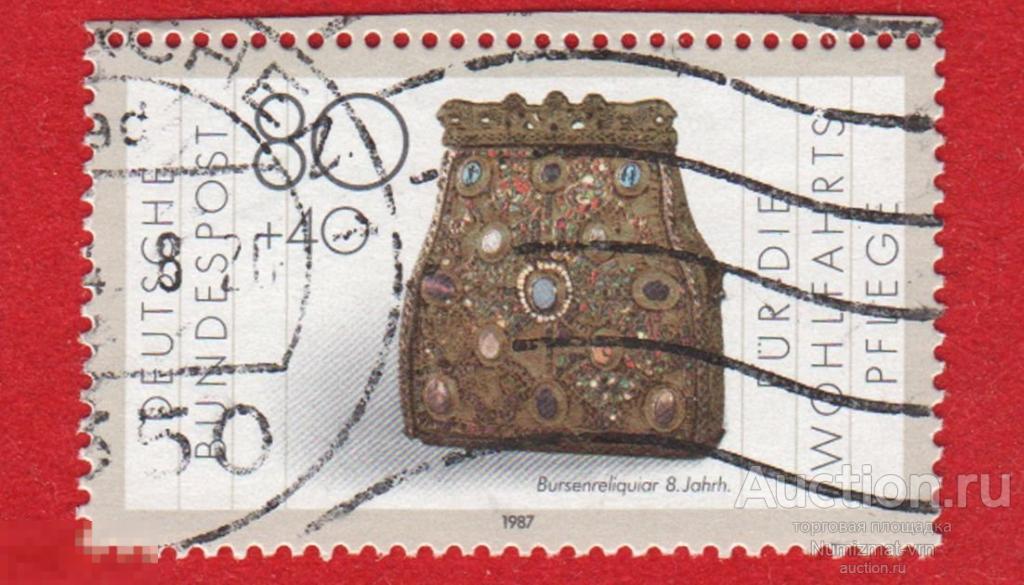 Марка ФРГ 1987 год. Кошелек с драгоценными камнями. Ювелирные украшения.