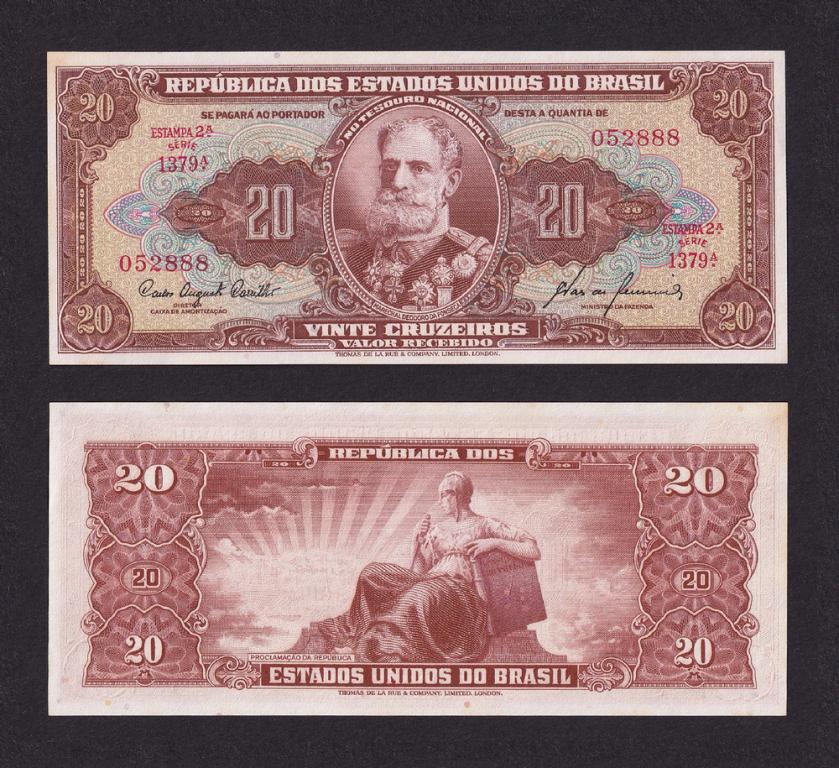 Бразилия 1955-1961г 20 Крузейро UNC (Pick 160d)