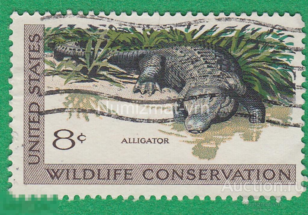 Марка США 1973 г  Аллигатор. Крокодил. Дикая природа. Редкая марка. Малая серия.