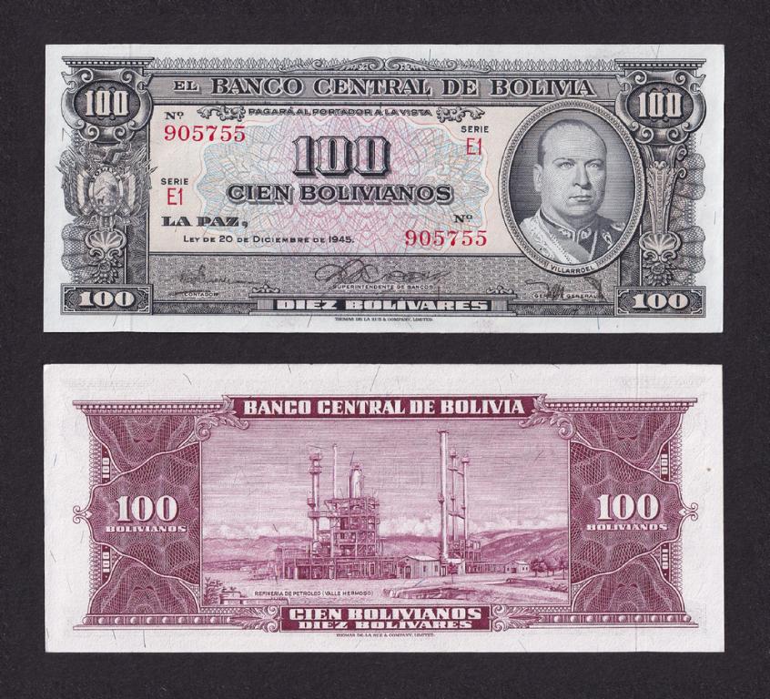 Боливия 1945г 100 боливиано UNC (Pick 147)
