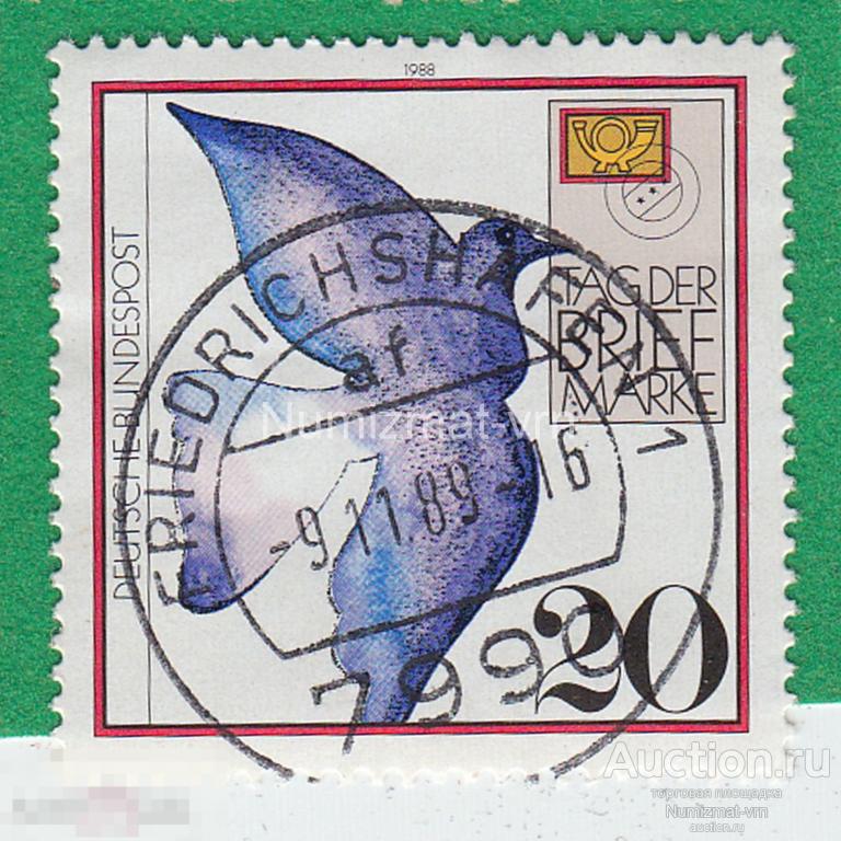 Марка ФРГ 1988 г. Голубь. Почта Западной Германии. Голубь мира. Авиапочта.