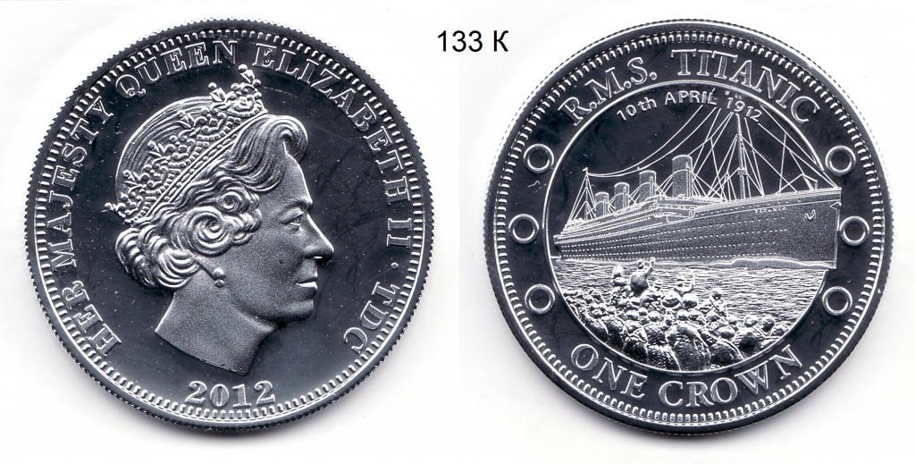 Тристан да Кунья. 1 крона. 2012 год. Титаник. (2 монеты).