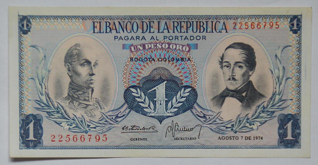 Колумбия 1 песо оро 1974 XF+/aUNC (С36)