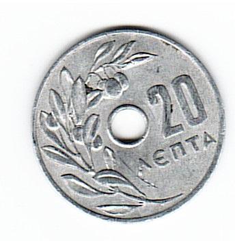 Греция 20 лепт 1966 год монета