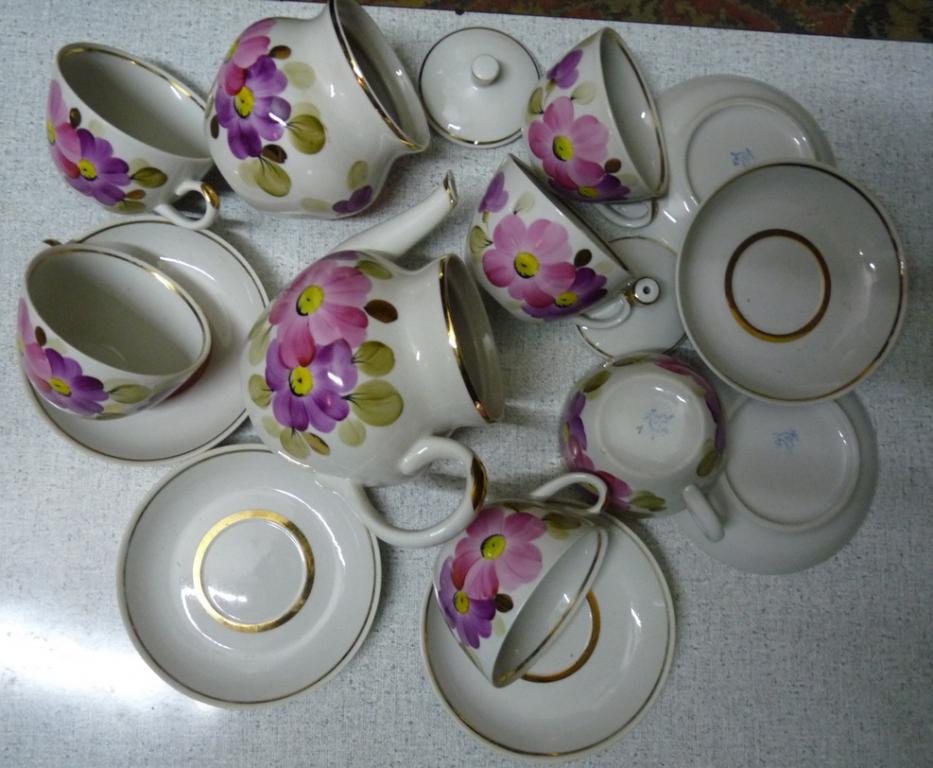 Чайный сервиз ручная роспись позолота Кузяево СССР