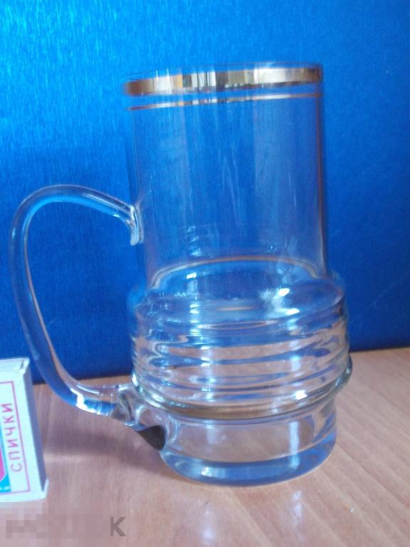 ПИВНАЯ квасная КРУЖКА стекло ТОНКОЕ тонкостенное ЗОЛОТАЯ кайма КРАСОТА