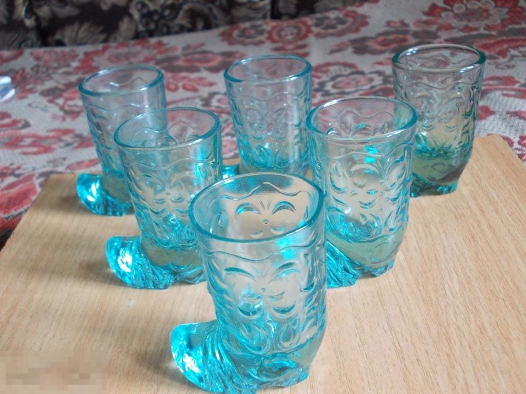 6 РЮМОК САПОЖОК СССР светло синее купоросное стекл