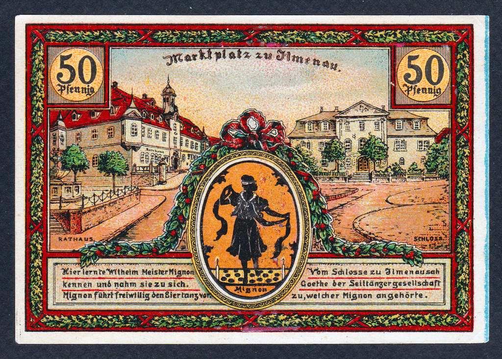 Германия 50 пфеннигов 1921 год  Тюрингия Ильменау III  .НОТГЕЛЬД....а.UNC+