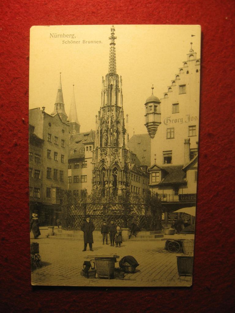 Нюрнберг, Красивый фонтан, Германия 1907 год, старинная чистая открытка (6.25)
