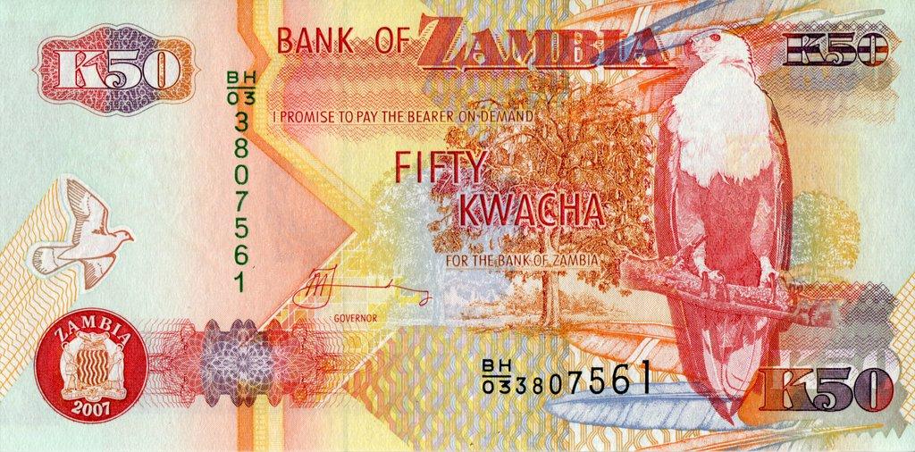 Банкнота Замбия 2007 год 50 квача Орлан-крикун   