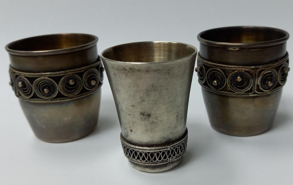 Стопки со сканью,мельхиор,набор, 3шт СССР (сост.на фото)