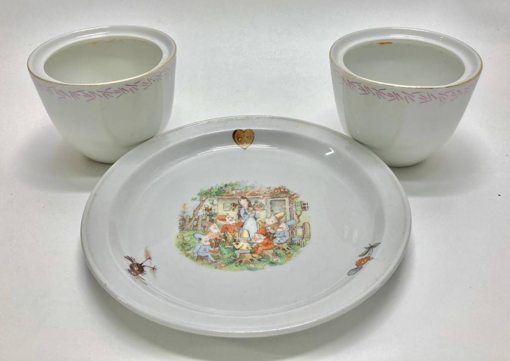 Тарелка + 2 чашки, фарфор, ГДР