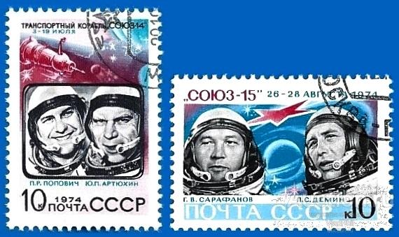 1974 СССР 4402-03 (Z 4345-46) «Союз-14» и «Союз-15». CTO