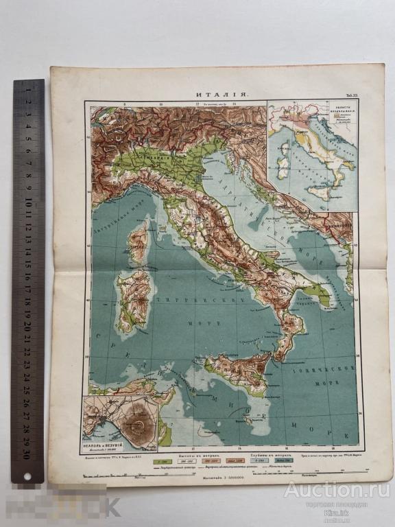 Карта до 1917 г. 33 х 27см Европа. Италия. Адриатическое море Старинная.