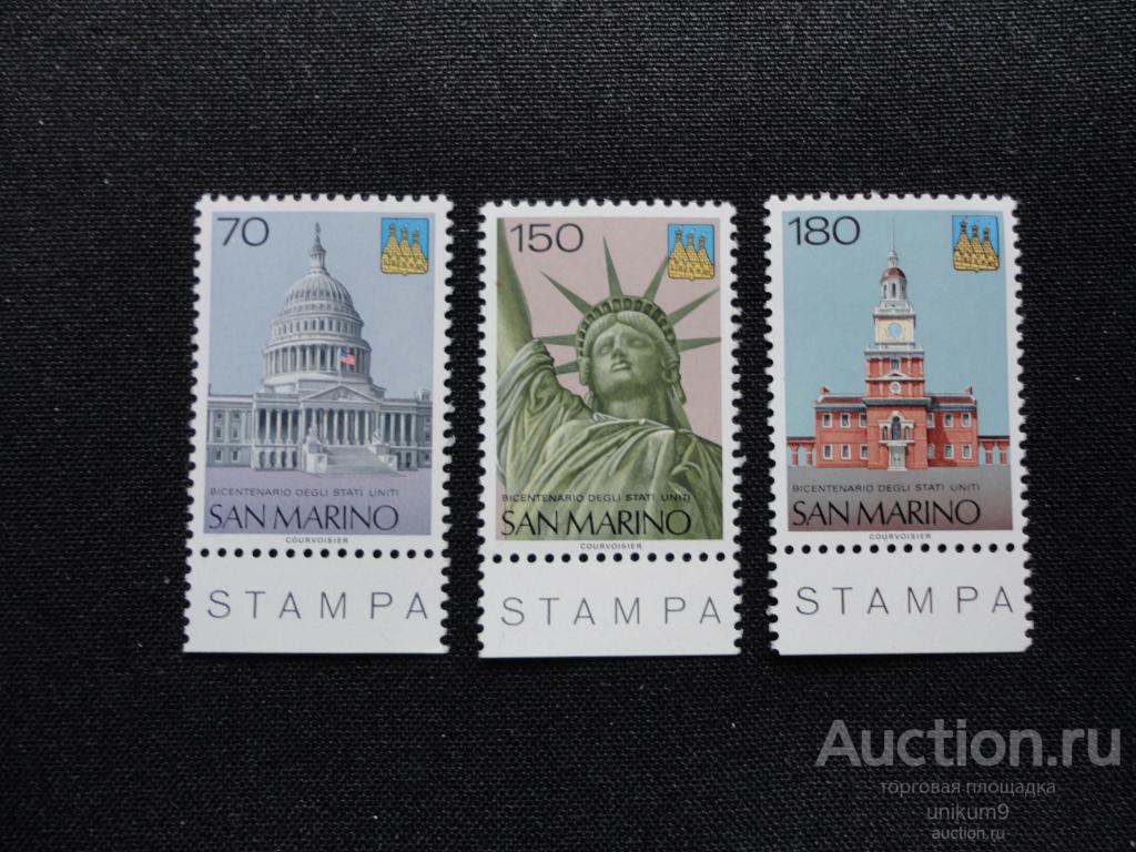 марки . Сан-Марино.  200 лет независимости  США.  полная  серия. 1976 г.   MNH