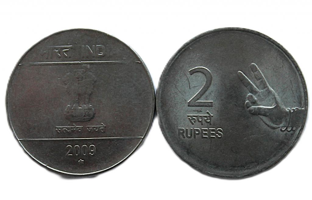 ИНДИЯ 2 рупии 2009 (KM# 327) Бхаратнатьям. Жест рукой Хаста-мудра