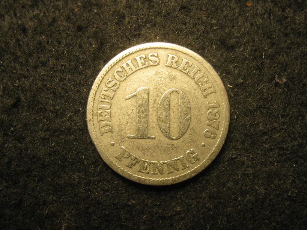 Германия 10 пфеннигов, 1876 A, Берлин VF, геральдический орёл, герб (12.24)