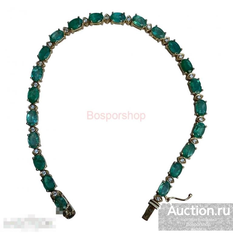 Золотой браслет с изумрудами и бриллиантами, золото 14 К, 2017 г., США