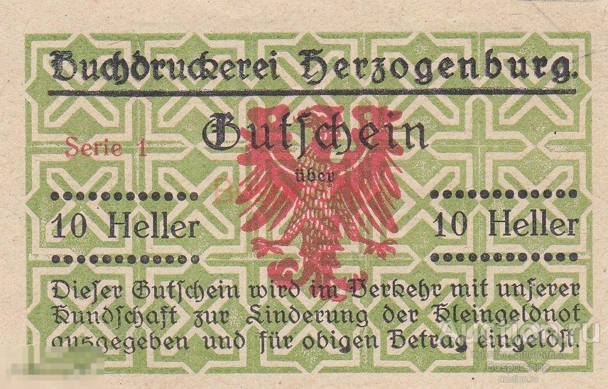 Австрия, Типография Херцогенбурга 10 геллеров 1914-1921 гг.