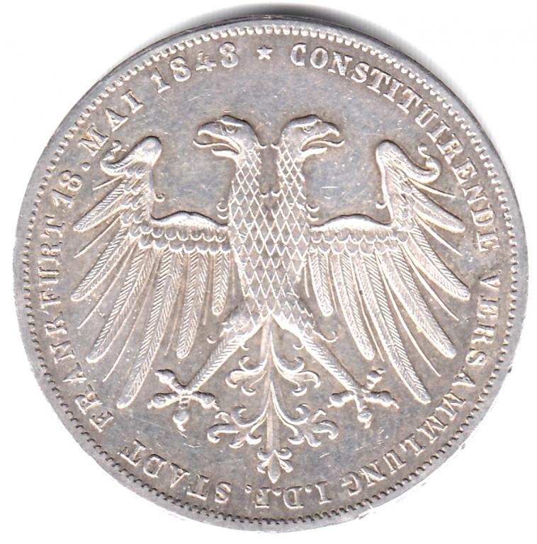 Франкфурт 2 гульдена 1848 Эрцгерцог Иоганн Австрийский - Редкость, Оригинал, UNC, Блеск