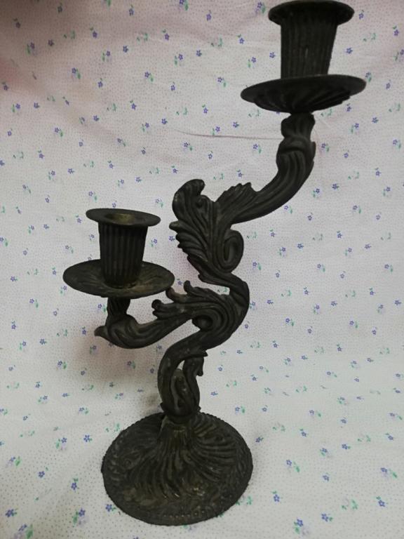 БРОНЗОВЫЙ ПОДСВЕЧНИК  КАНДЕЛЯБР НА 2 СВЕЧИ  ЛИТЬЁ ИЗ БРОНЗЫ