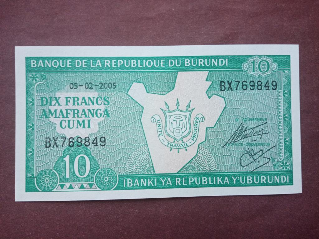 Бурунди. 10 франков 2005г.Unc.Р-33d
