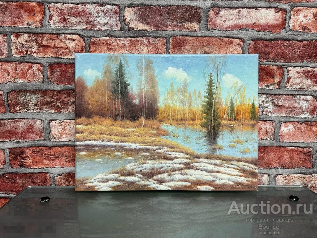 Картина "Весенний разлив". Холст, масло, лак. Грибенников Василий. 2018 год