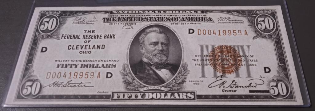 Банкнота 50 долларов США 1929 года FRB Cleveland с датой в номере