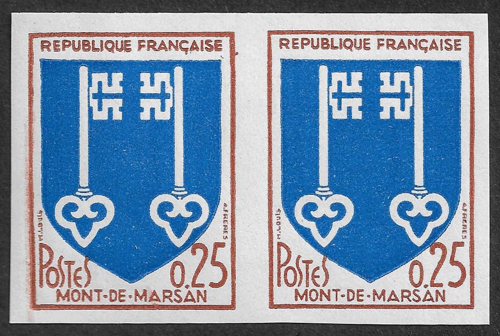 Франция 1966 г. 25 центов, герб, № 1535, пара Б/ЗУБ, MNH OG **