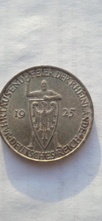 Германия 5 марок 1925 D Веймарская республика Рейнланд.