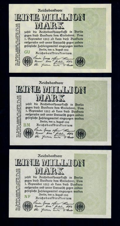 Германия 1000000 (один миллион) марок 1923 г 3 шт