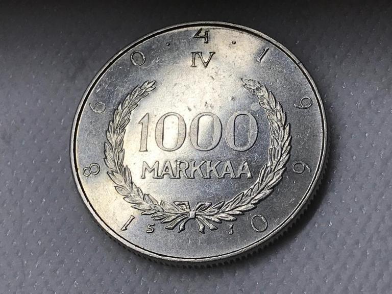 Финляндия 1000 марок 1960 СЕРЕБРО 100 лет валютной системе Снелльмана Оригинал